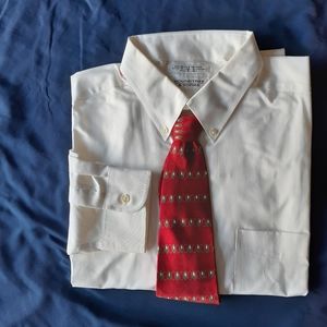 White Roundtree and Yorke long shirt and red tie